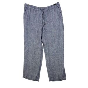 NWT Talbots Linen Pants Striped 12P Petite Drawstring Blue White Summer Pockets